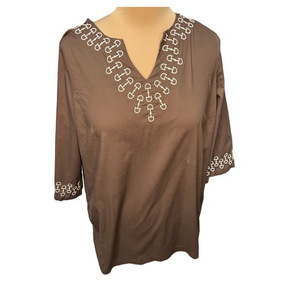 Toffee & Apple Brown Boho Split Neck Tunic, Size XL - Picture 1 of 7